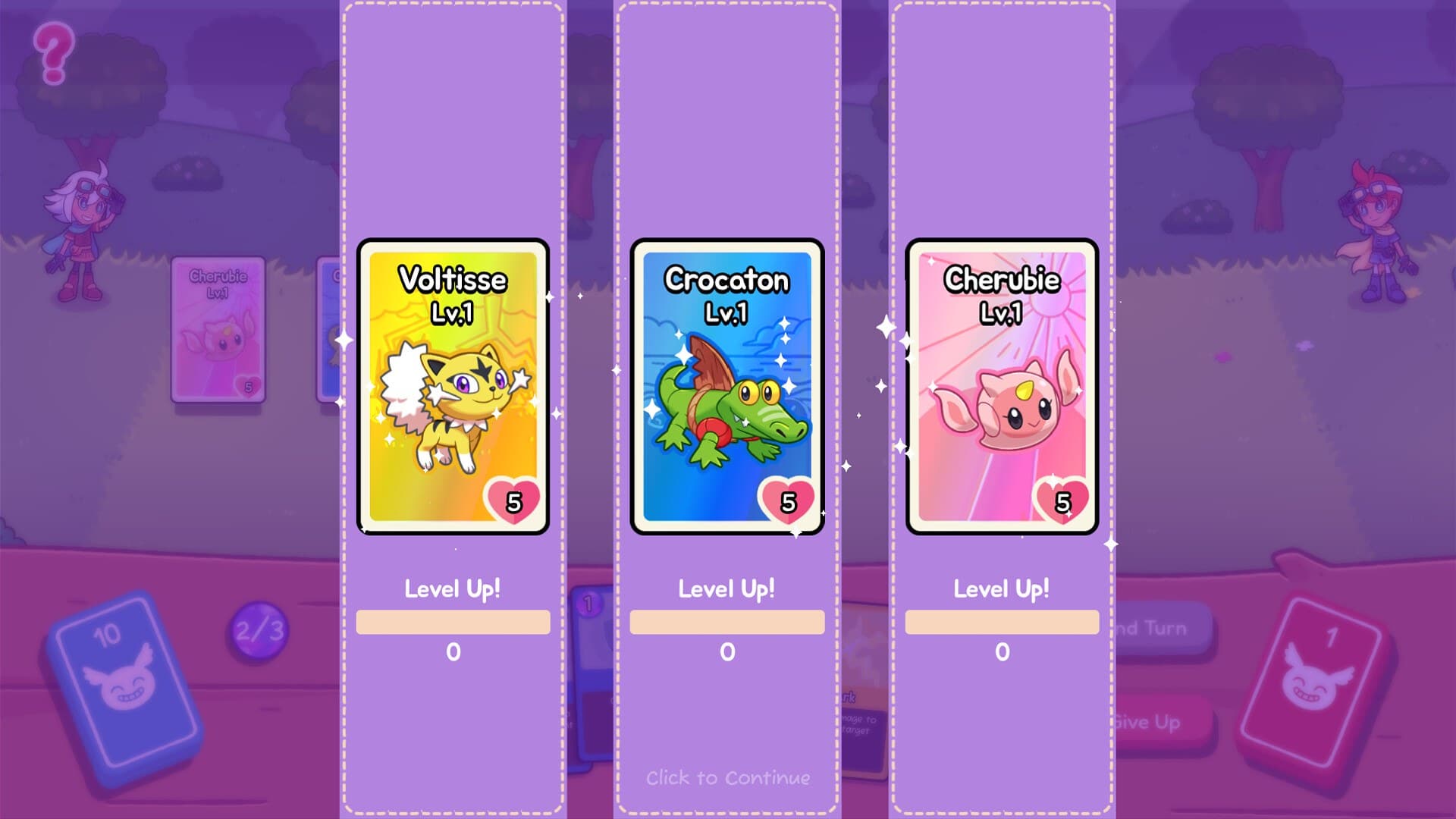 Decklings official screenshot showing the post-battle level up screen