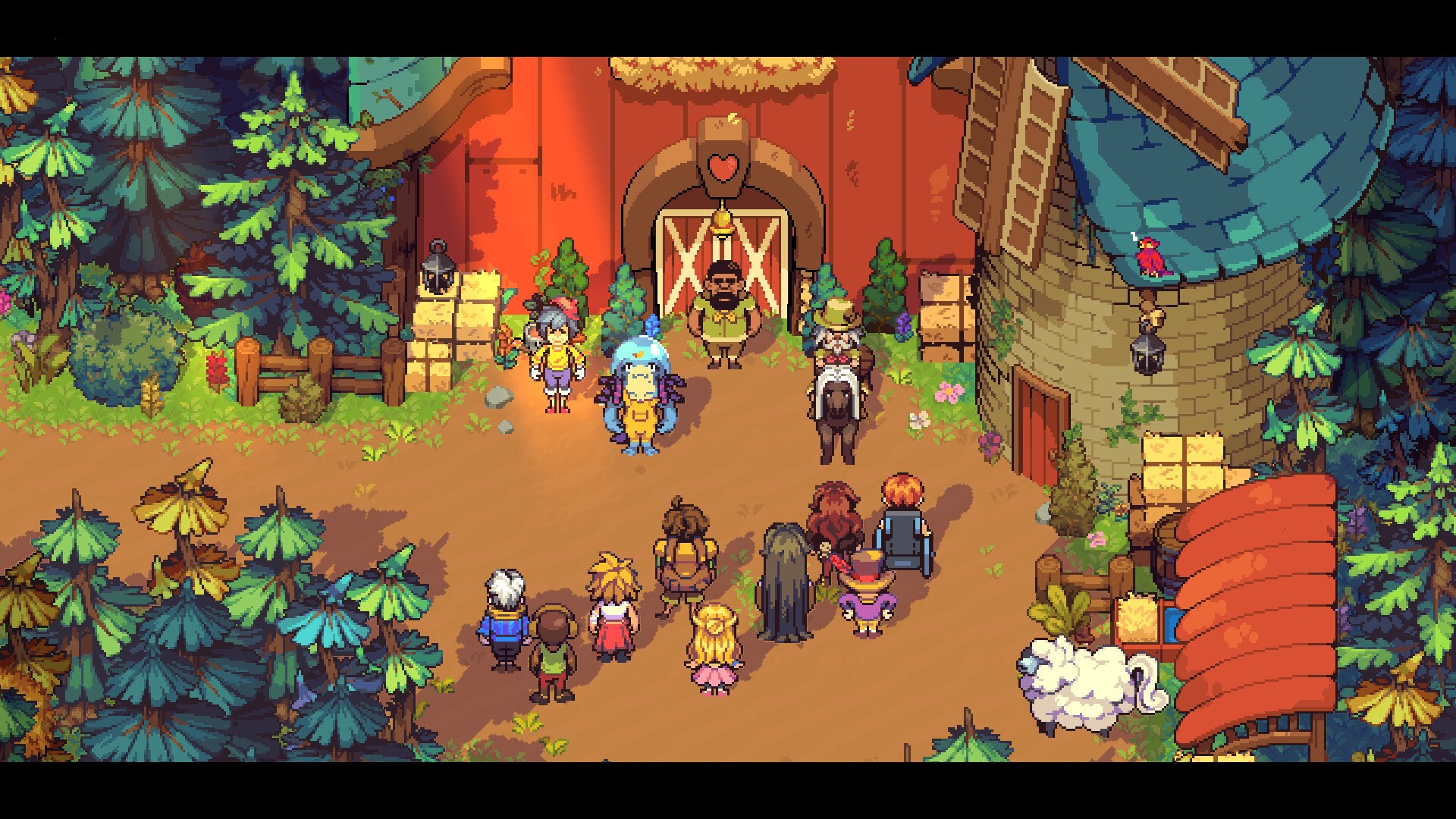 Farming Camp official screenshot: the cast arriving at the camp entrance