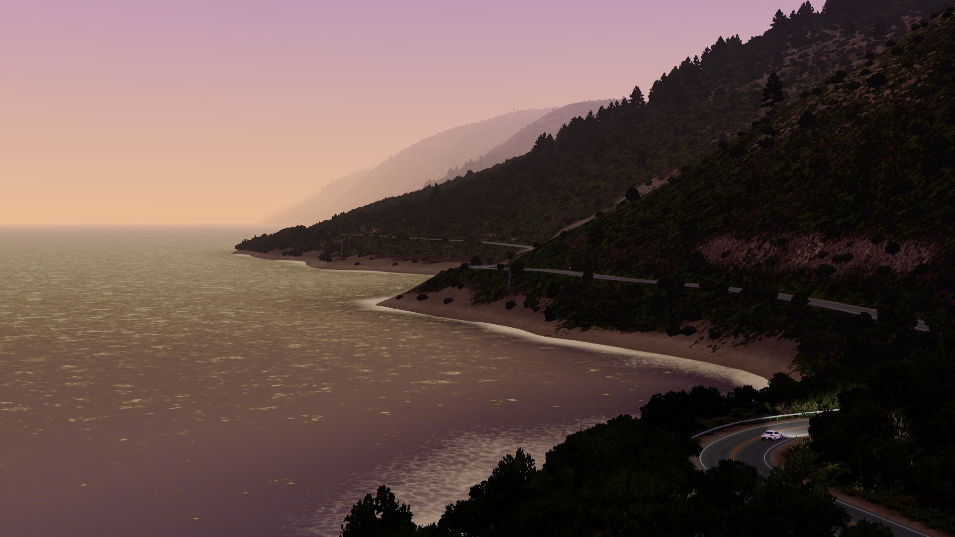 Slow Roads official screenshot: corners on a narrow road