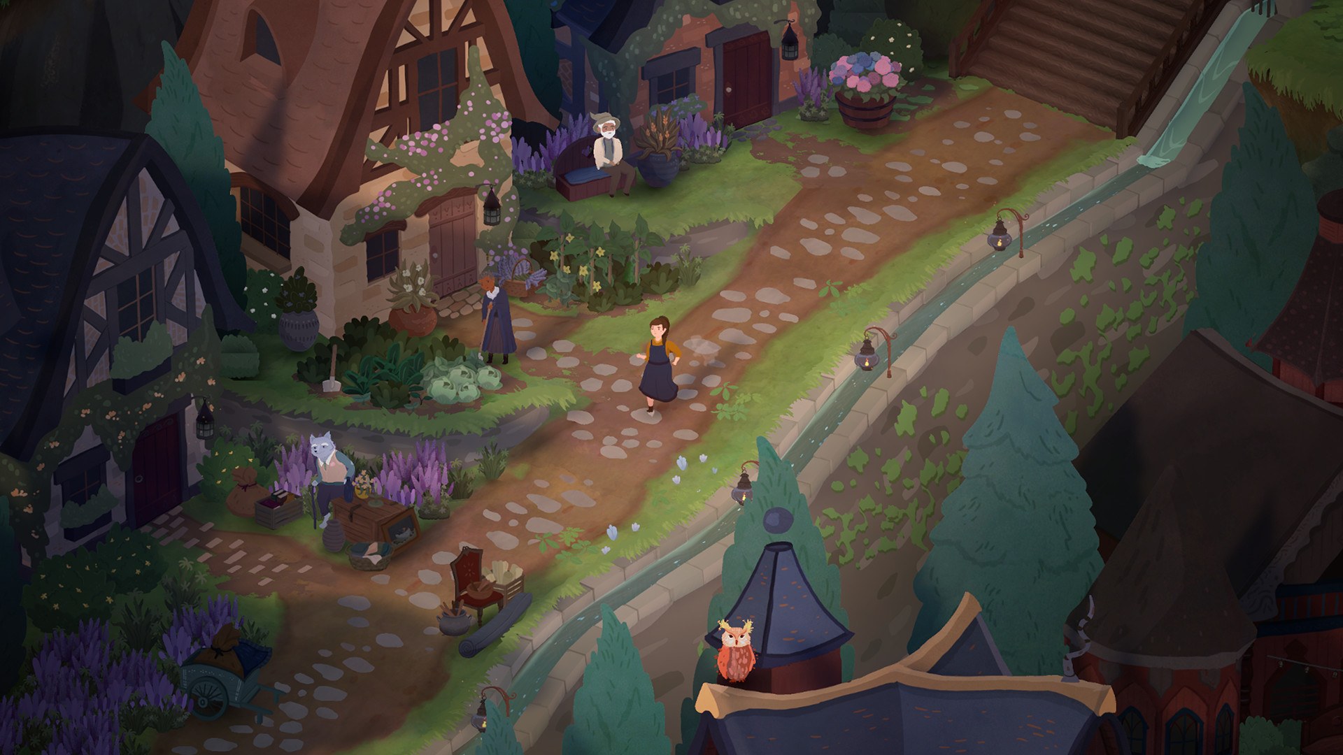 Songs of Glimmerwick official screenshot: students and townsfolk on the island